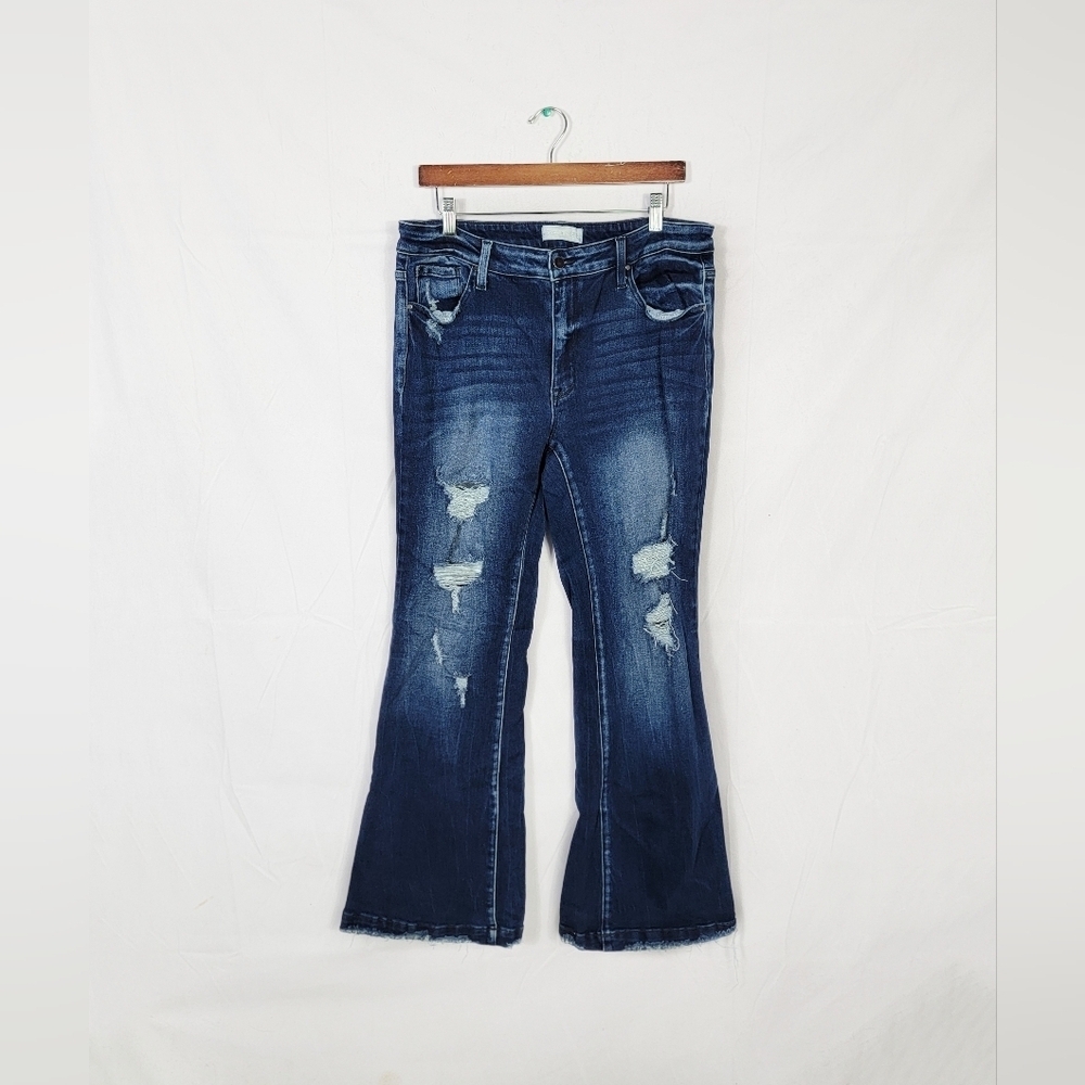 Women's Distressed Petra 153 14W Blue Wide Leg Jeans